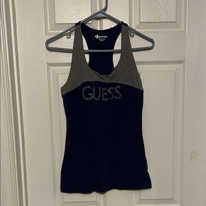 GUESS Women's navy blue and Gray Embellished Tank Top